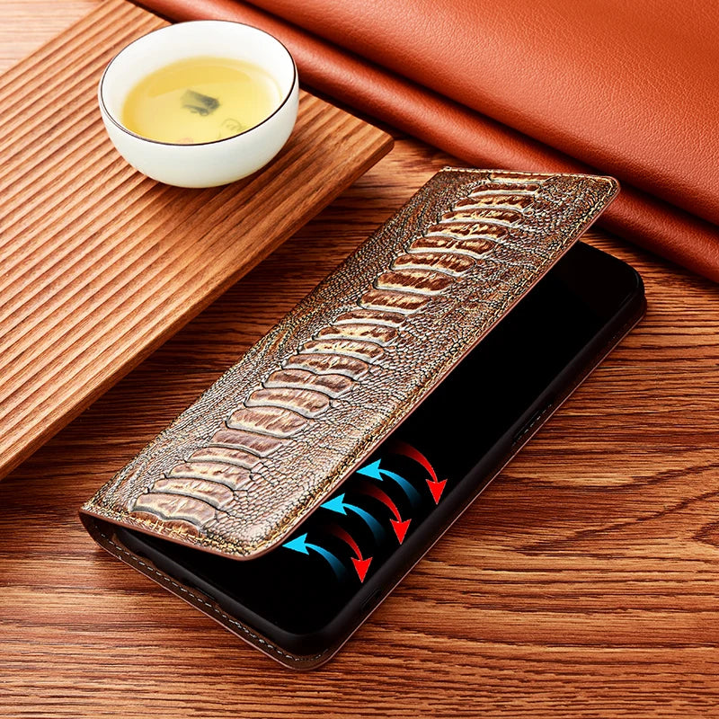 Magnetic Flip Ostrich Veins Genuine Leather Galaxy Case - DealJustDeal