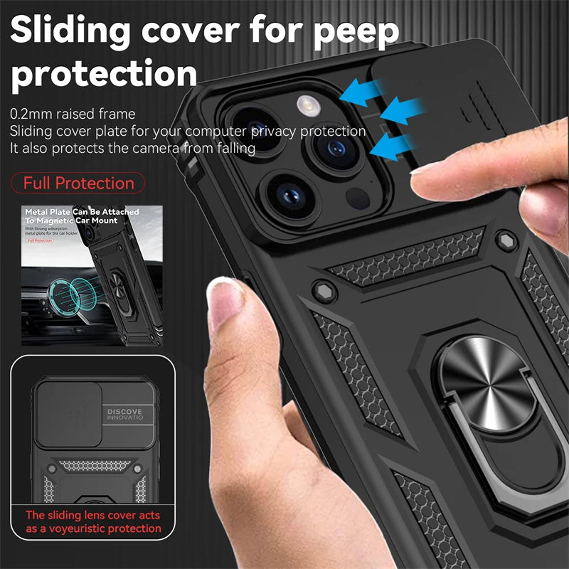 Stand Ring Slide Camera Armor iPhone Case - DealJustDeal