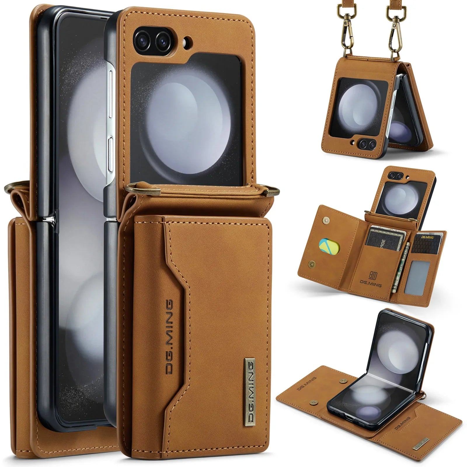 Detachable Card Holder Wallet Stand Leather Galaxy Z Flip Case - DealJustDeal