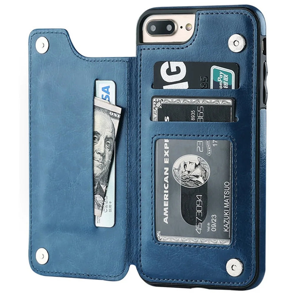 Leather Retro Card Holder Flip iPhone Case - DealJustDeal