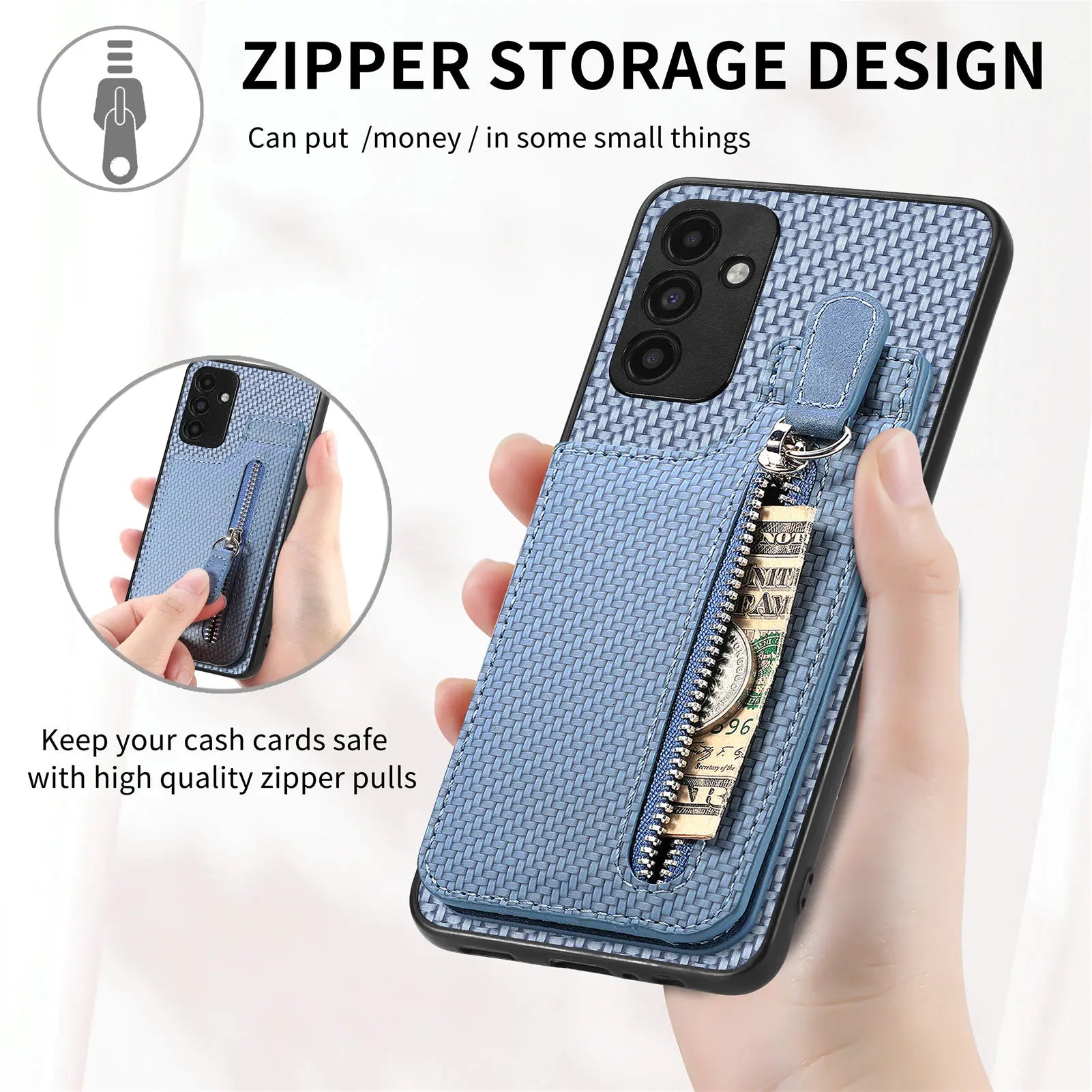 Magnetic Zipper Carbon Fiber Leather Galaxy A Case - DealJustDeal