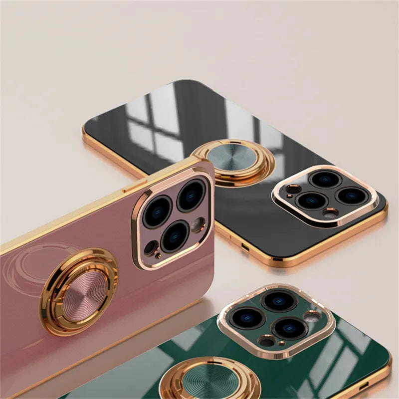 Metal Ring Holder Stand Soft Plating Silicone iPhone Case - DealJustDeal