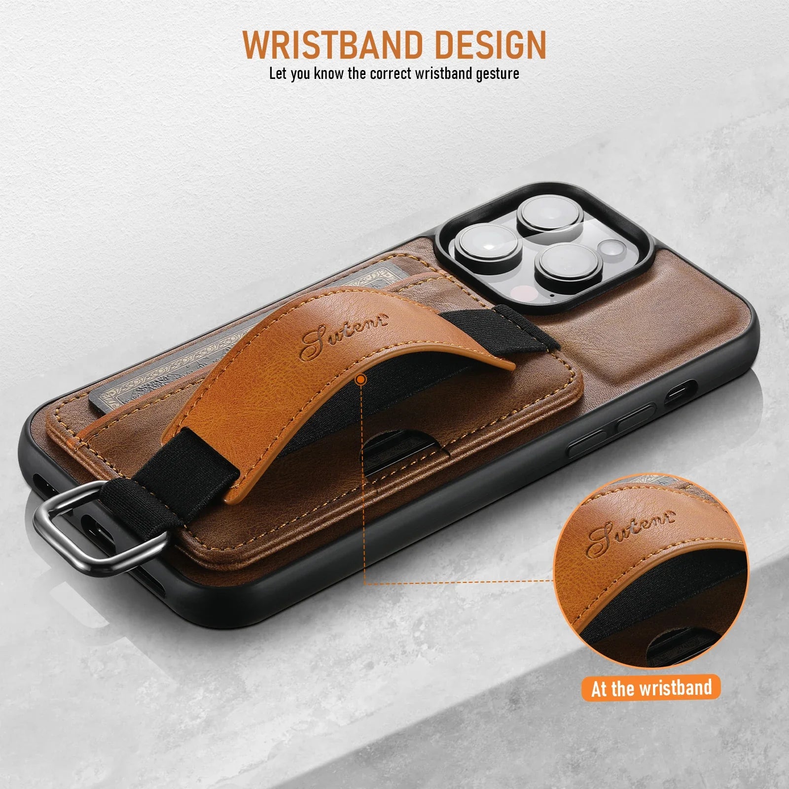 Wrist band Stand Camera Protection Leather iPhone Case - DealJustDeal