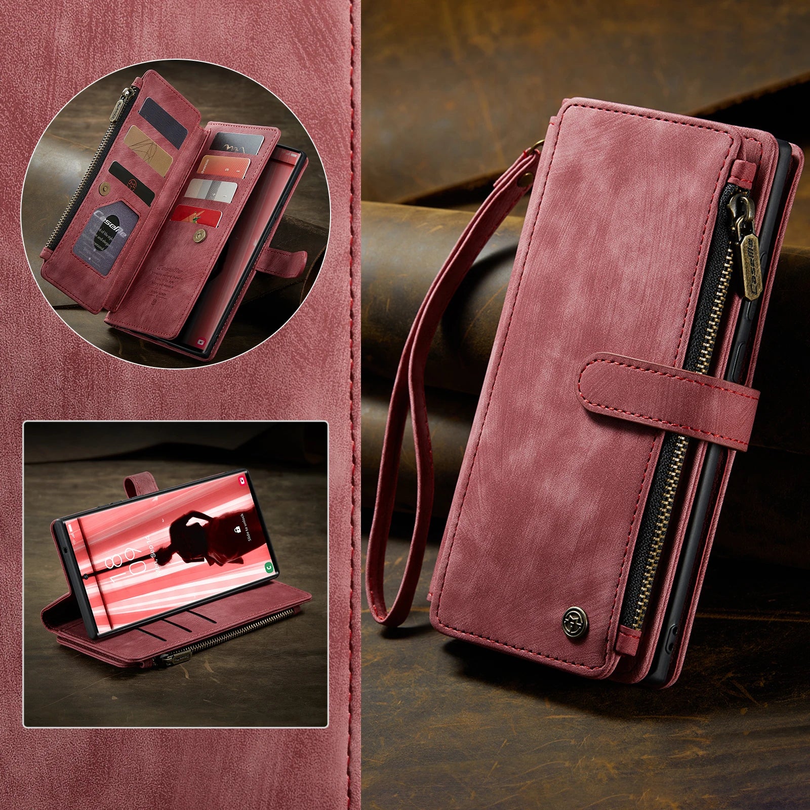 Zipper Card Slots Wallet Leather Galaxy S Case - DealJustDeal