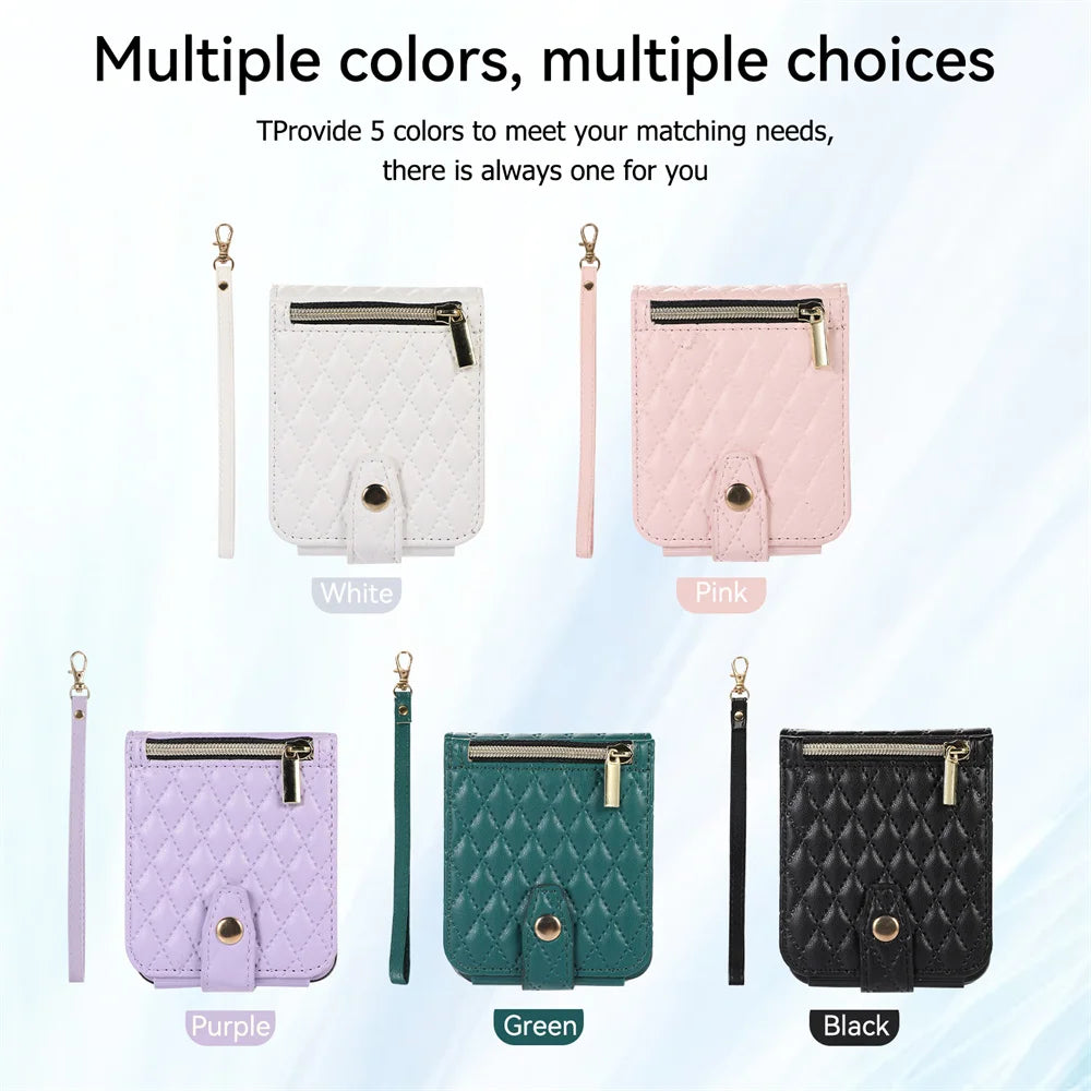 Card Slot Crossbody Wallet Grid Leather Galaxy Z Flip Case - DealJustDeal