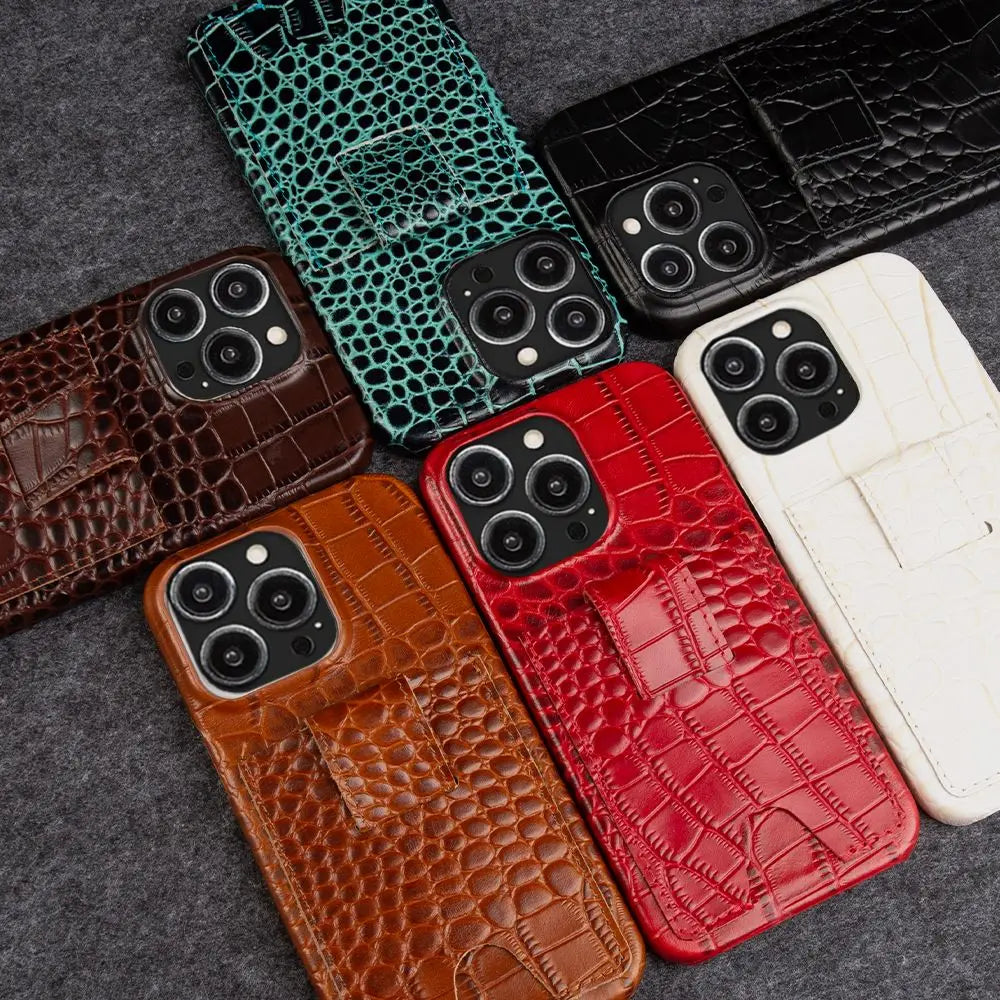 Card Holder Slot Genuine Leather iPhone Case - DealJustDeal