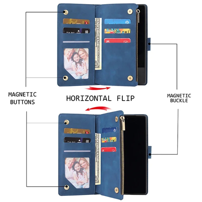 Magnetic Flip Zipper Card Pocket Wallet Leather Galaxy Note and S Case - DealJustDeal