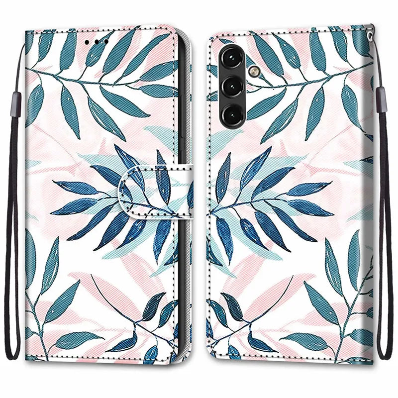 Wallet Stand Book Flower Pattern Flip Leather Galaxy A Case - DealJustDeal