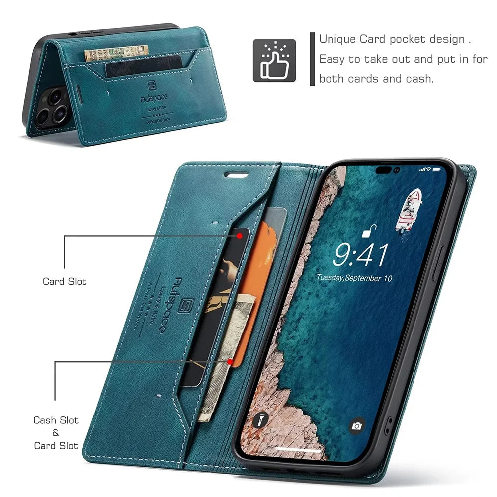 Wallet Folio Flip Cover Rfid Blocking Leather iPhone Case - DealJustDeal