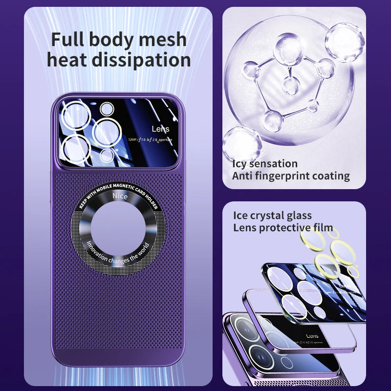 Electroplated Mesh Magsafe Glass Lens Heat Dissipation Magnetic iPhone Case - DealJustDeal