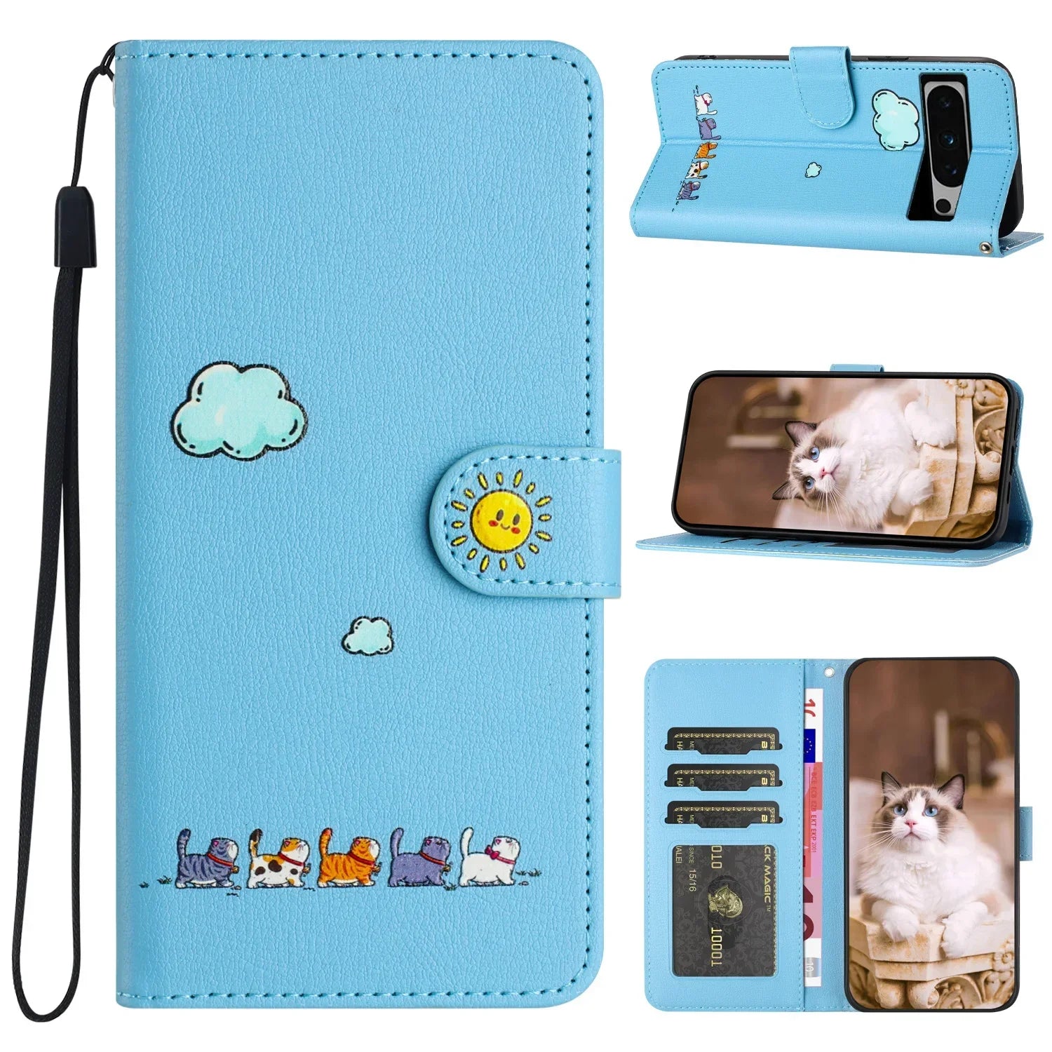 Cute Cat Leather Cards Slot Wallet Google Case - DealJustDeal