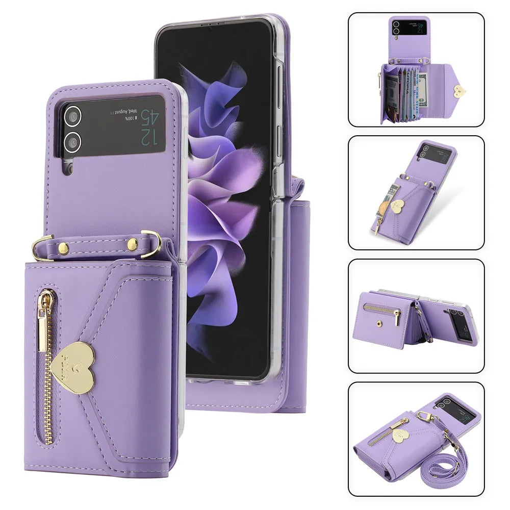 Folding Hinge Leather Crossbody Galaxy Z Flip Case - DealJustDeal