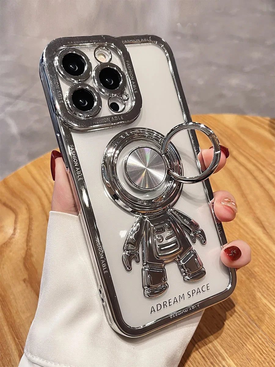 Astronaut Magnetic Ring Holder Plating iPhone Case - DealJustDeal