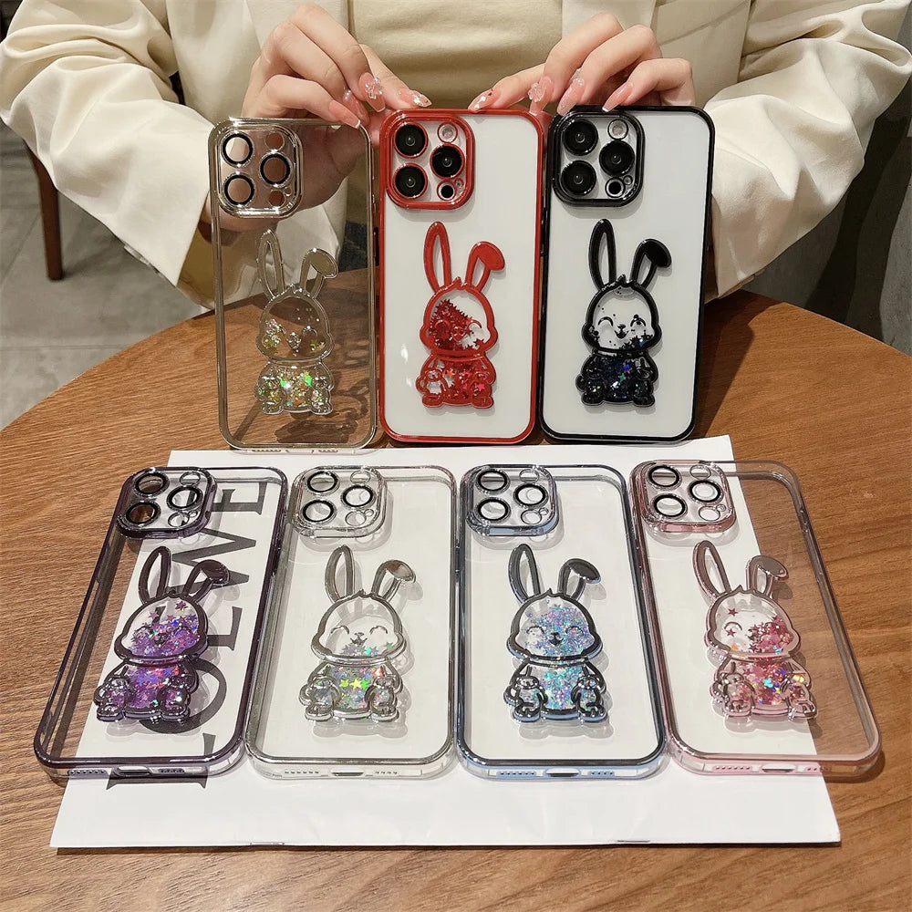 Camera Protective Cute Rabbit Quicksand Glitter iPhone Case - DealJustDeal