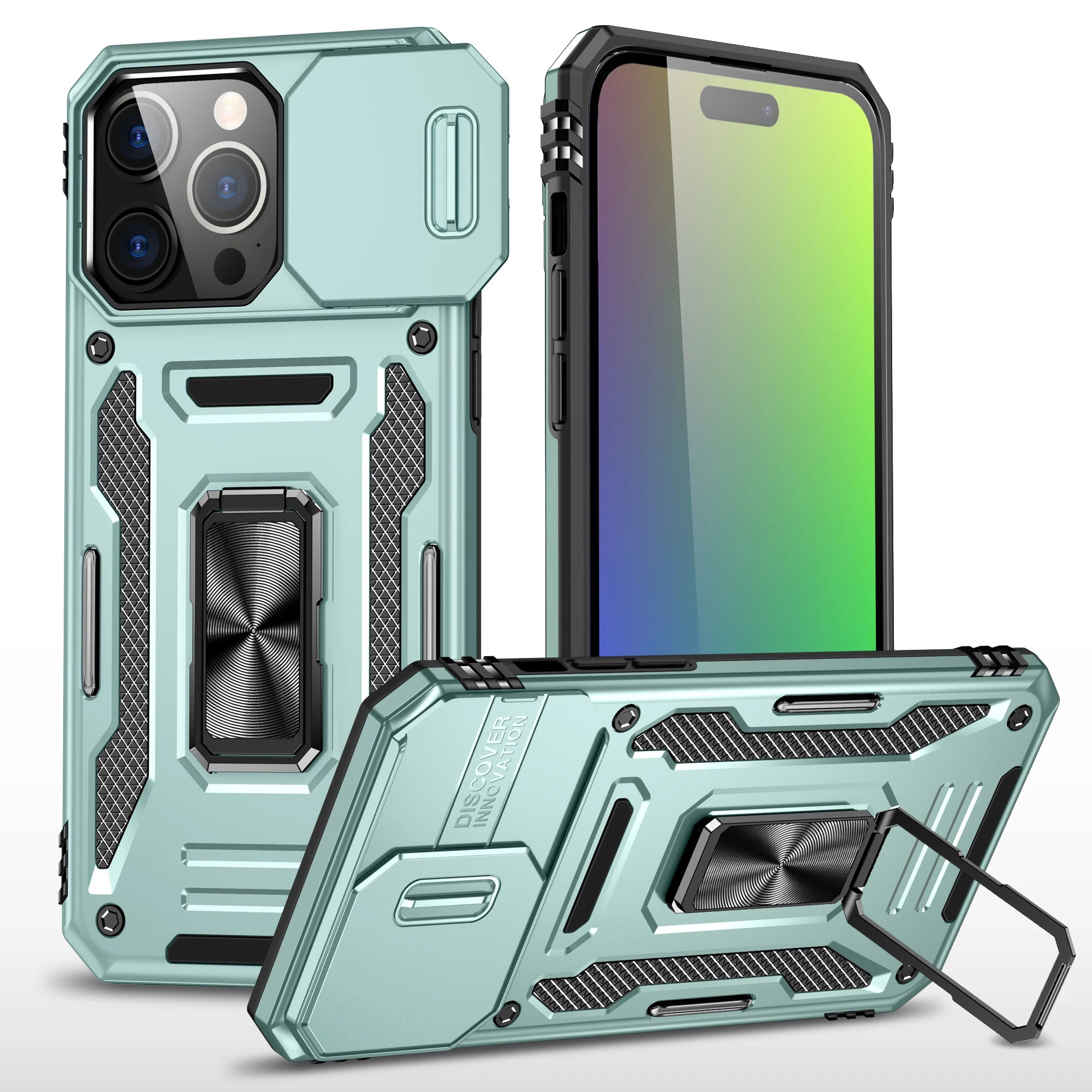 Ring Stand Armor Anti-fall Kickstand Slide Camera iPhone Case - DealJustDeal