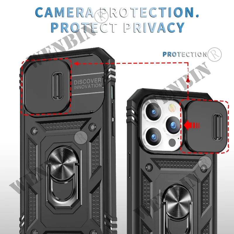 360 Full Body Rugged Protective Slide Camera Stand Protection Ring iPhone Case - DealJustDeal