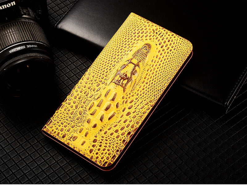 Crocodile Head Genuine Leather Flip iPhone Case - DealJustDeal