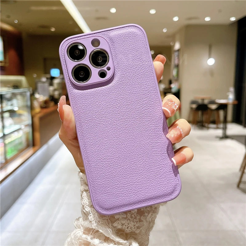 Soft Full Camera Protection Leather Texture Shockproof iPhone Case - DealJustDeal