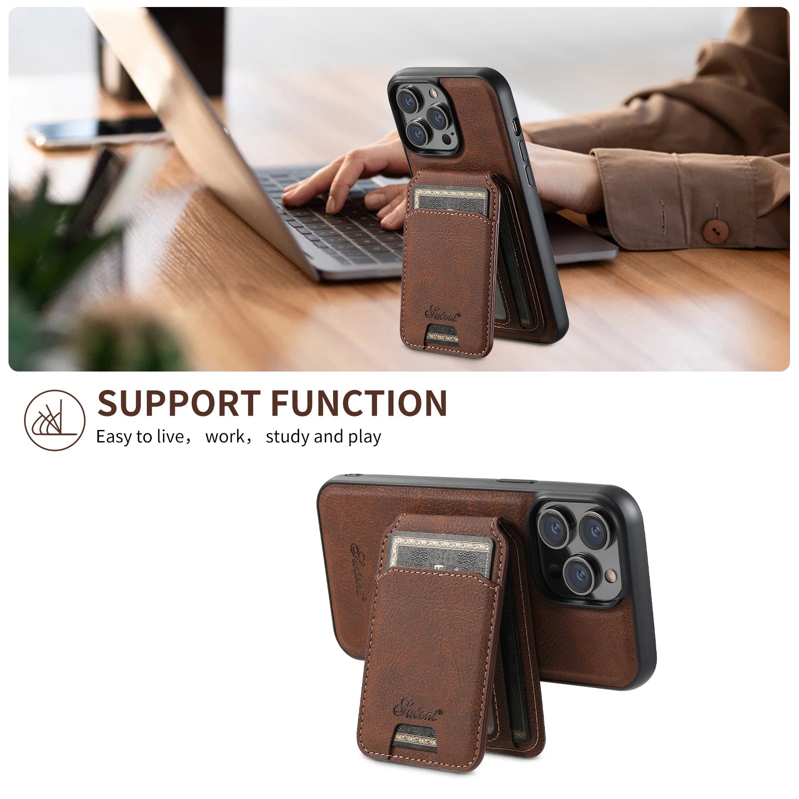 Magnetic MagSafe Card Holder 2 in 1 Leather  Galaxy S Case - DealJustDeal