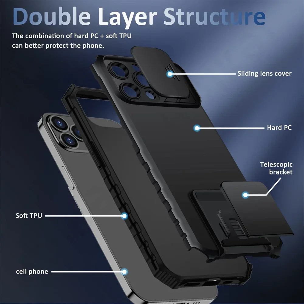 Pull Slide Camera Protection Magnetic Live Stand Shockproof iPhone Case - DealJustDeal