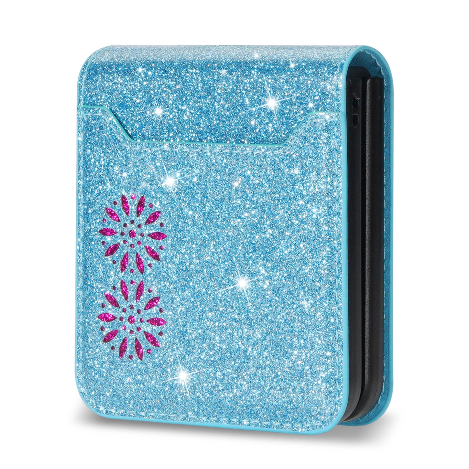 Wallet Cards Holder Glitter Bling Protection Leather Galaxy Z Flip Case - DealJustDeal