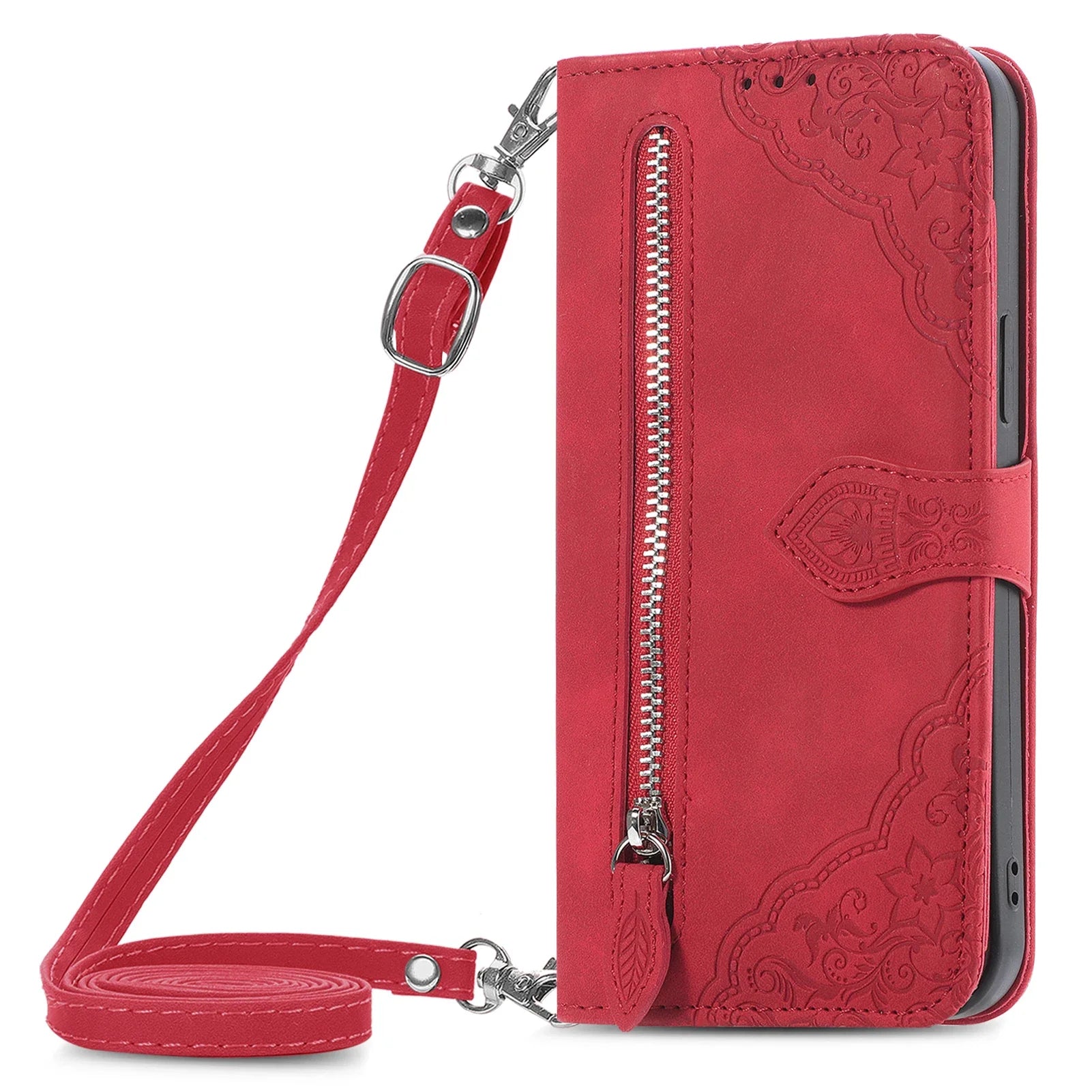 Wrist Strap Zipper Wallet Flip Google Case - DealJustDeal