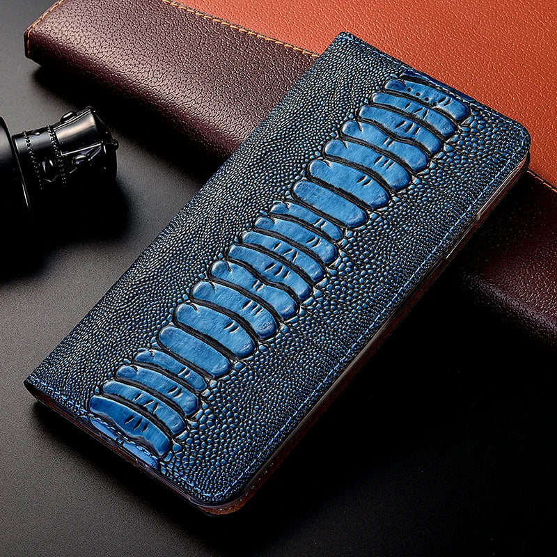 Magnets Flip wallet Genuine Leather Ostrich Google Case - DealJustDeal