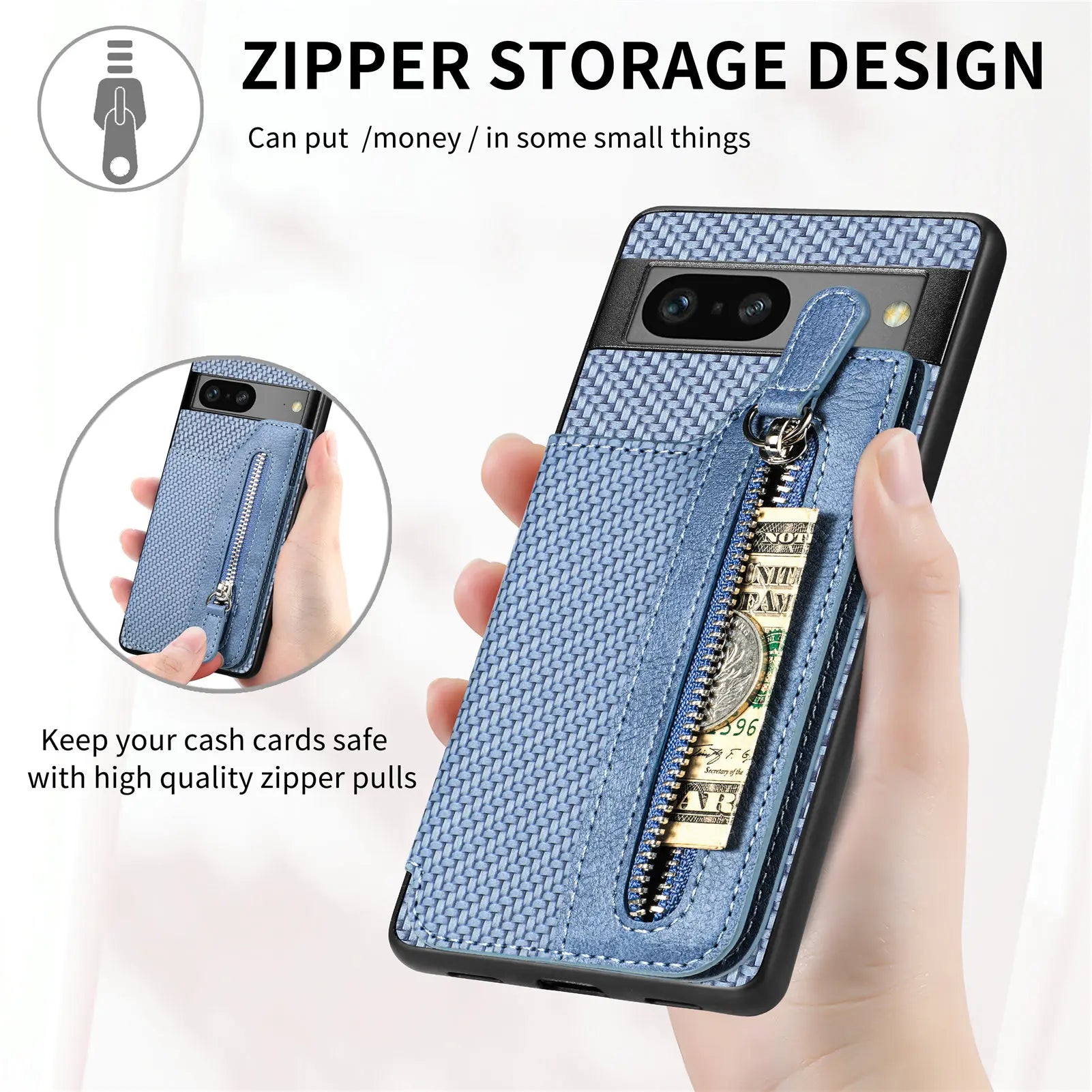 Zipper Wallet Flip Holder Leather Google Case - DealJustDeal