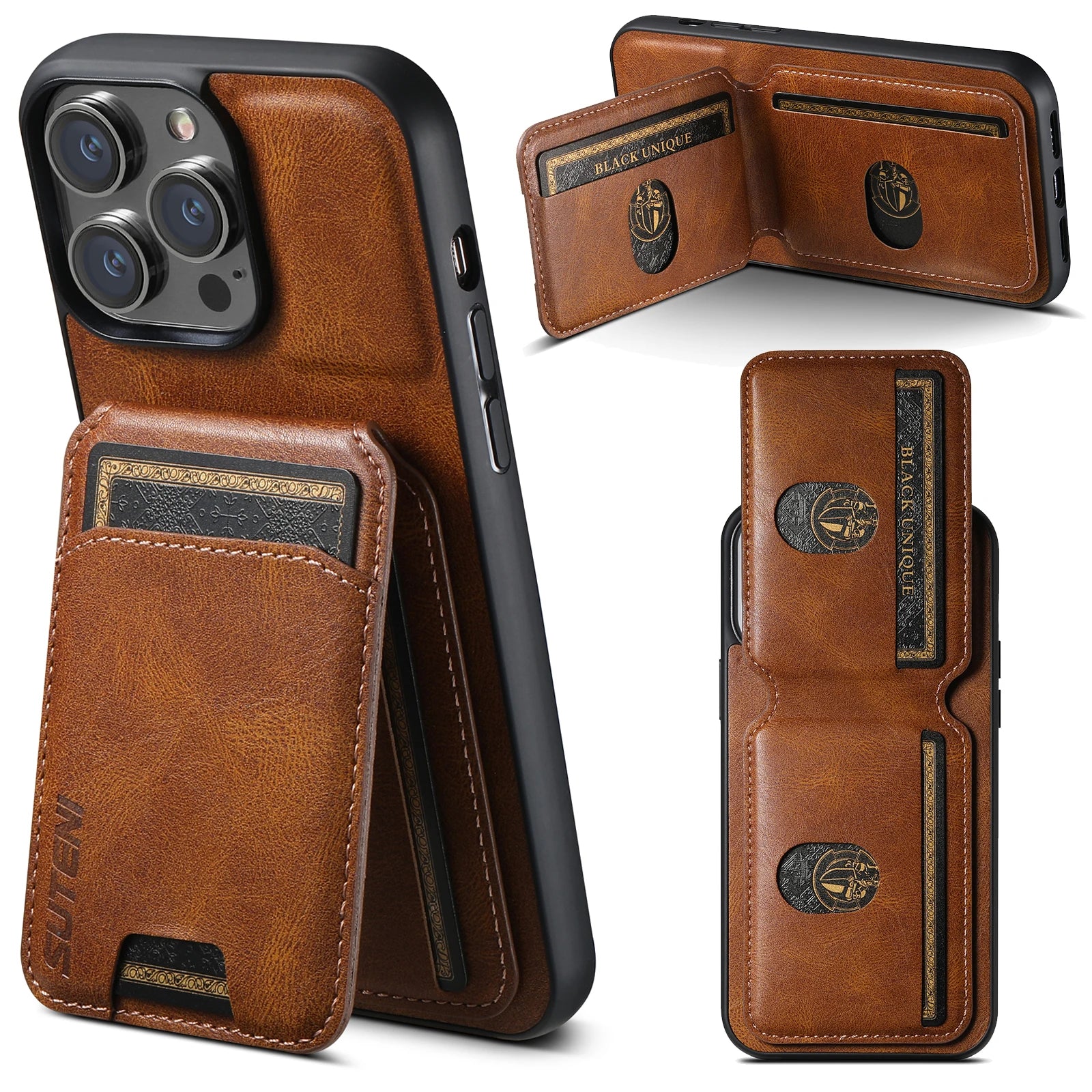 Card Holder Leather Magnetic Wallet iPhone Case - DealJustDeal