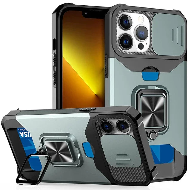 Heavy Duty Protective iPhone Case With Sliding Camera Cover And Card Clip Cover - DealJustDeal