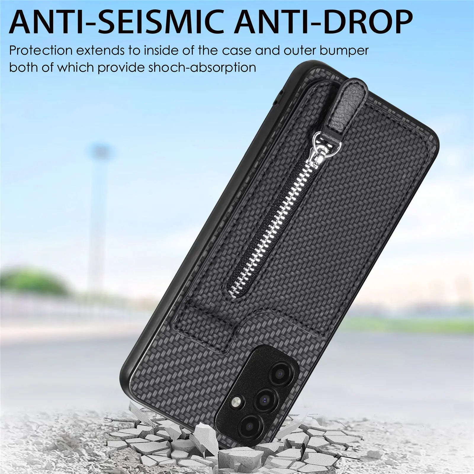 Zipper Carbon Fiber Leather Galaxy A Case - DealJustDeal