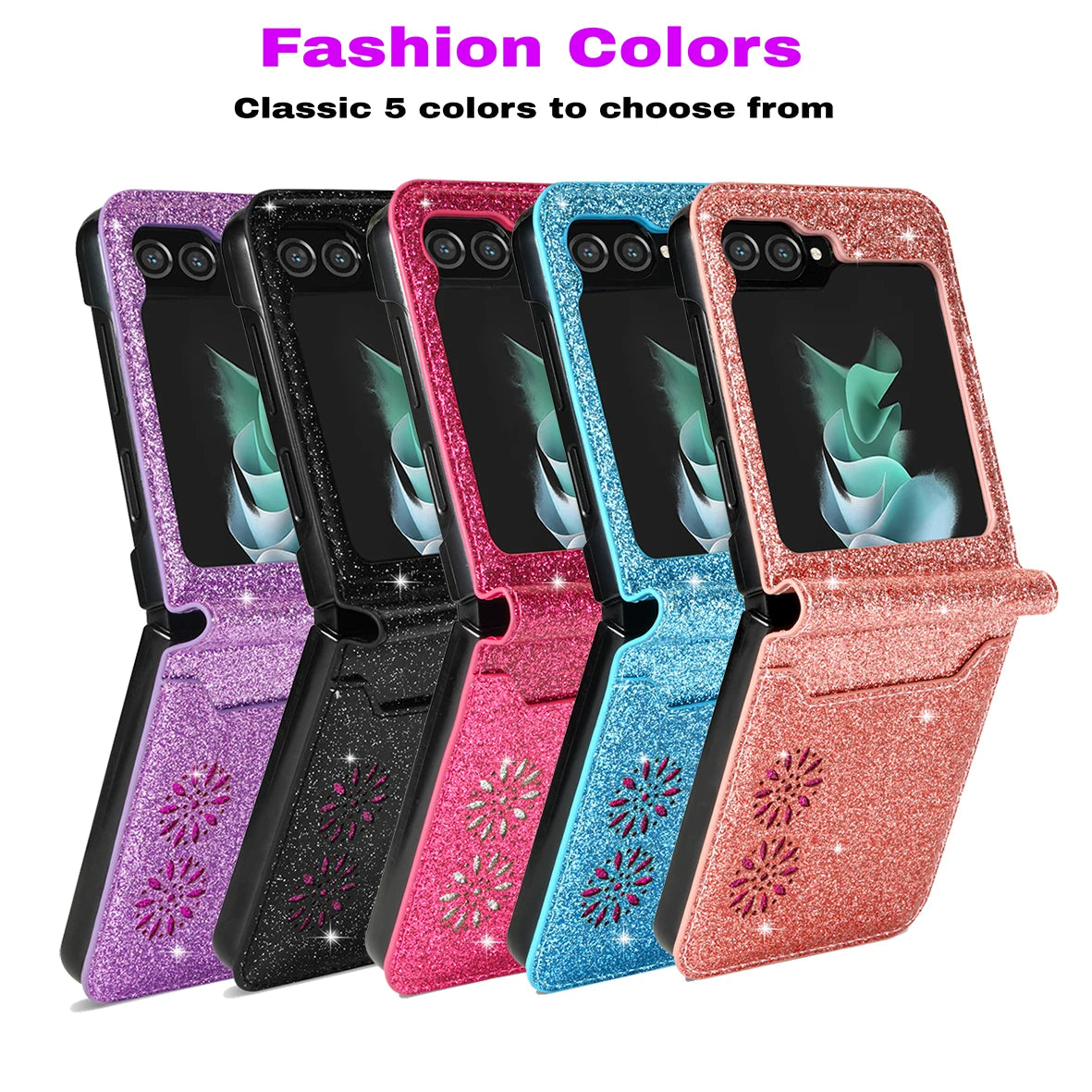 Wallet Cards Holder Glitter Bling Protection Leather Galaxy Z Flip Case - DealJustDeal