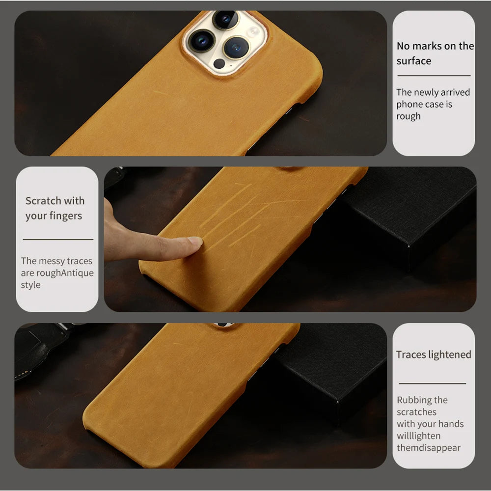 Retro Genuine PULL-UP Leather Cowhide iPhone Case - DealJustDeal