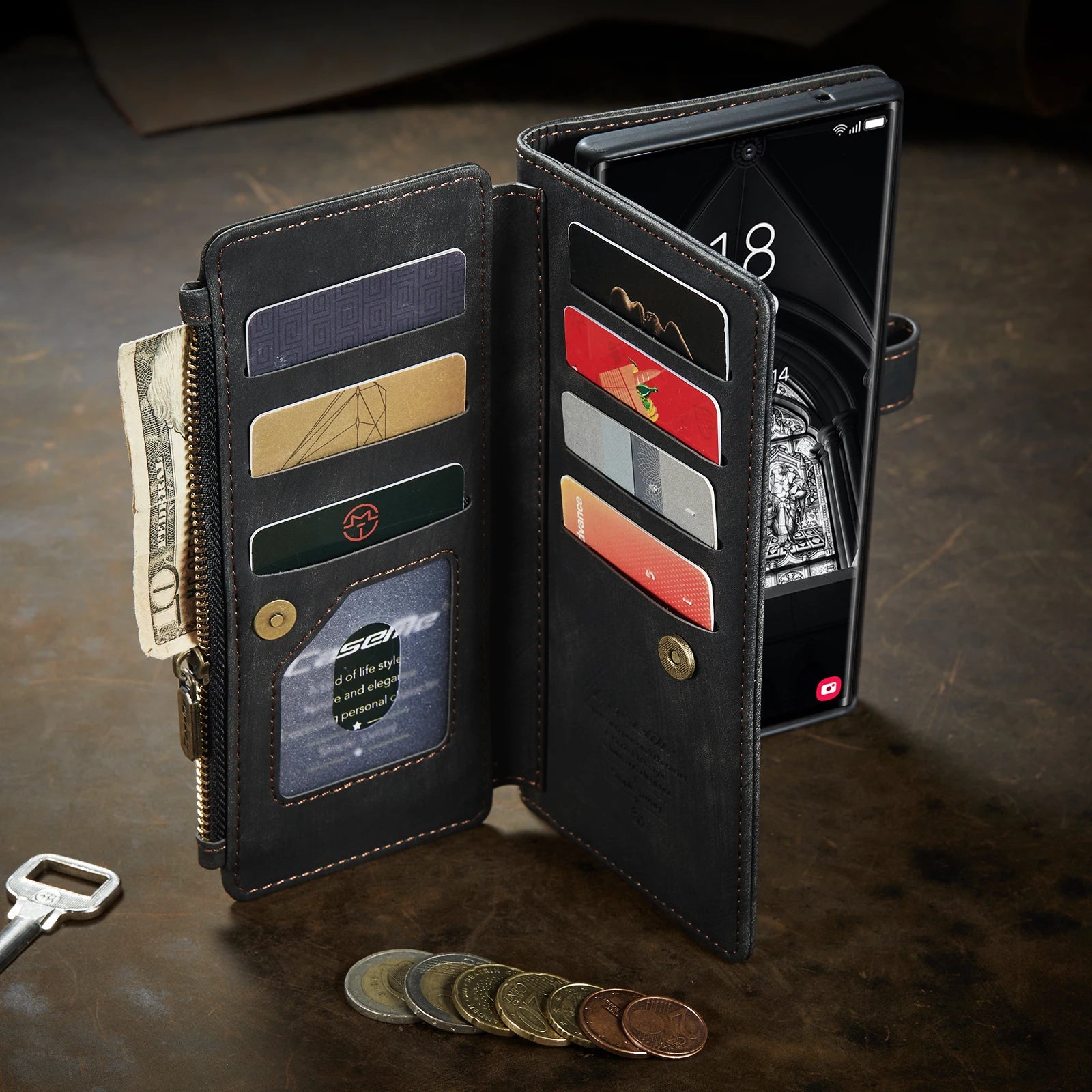 Zipper Card Slots Wallet Leather Galaxy A Case - DealJustDeal