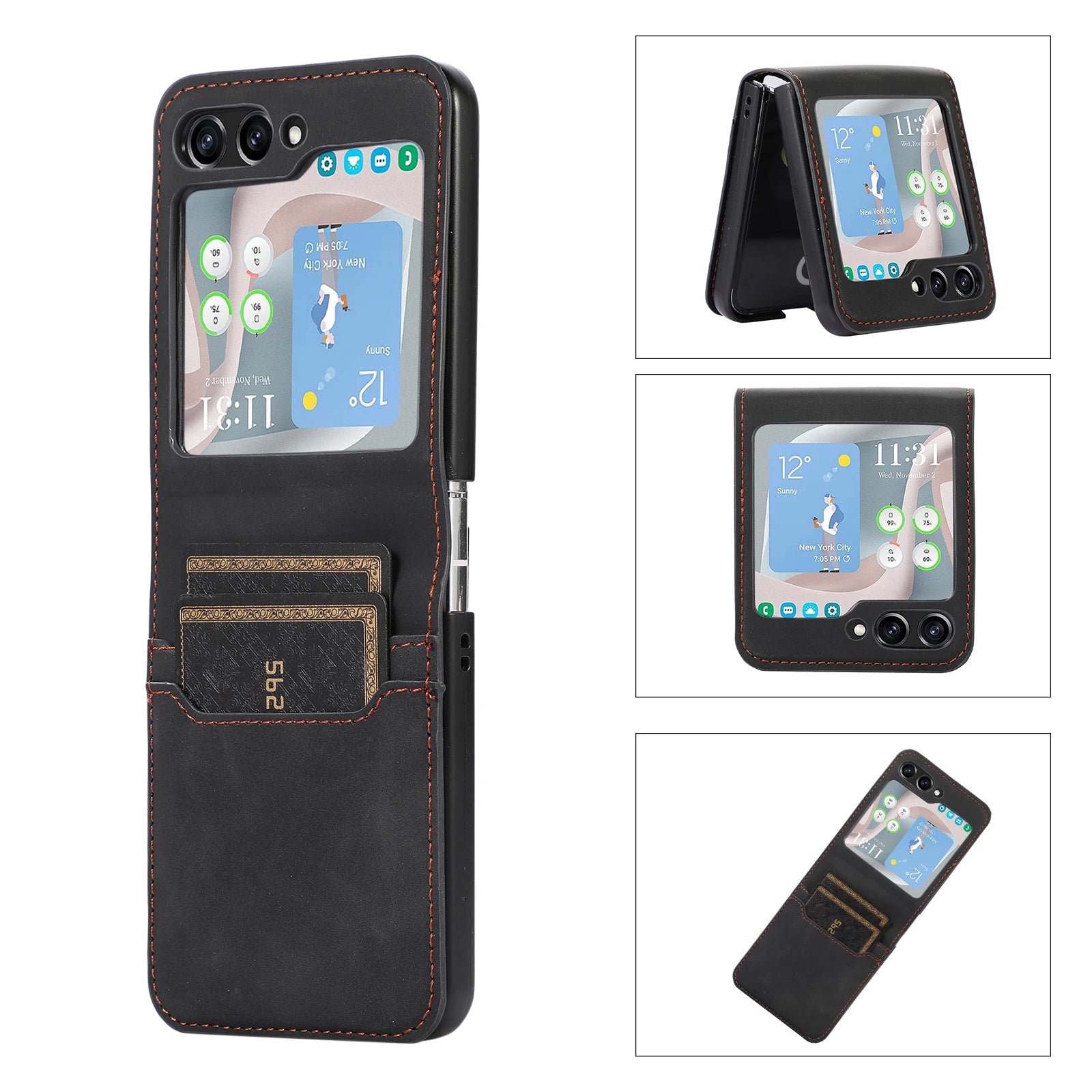 Card Holder Leather Wallet Galaxy Z Flip Case - DealJustDeal