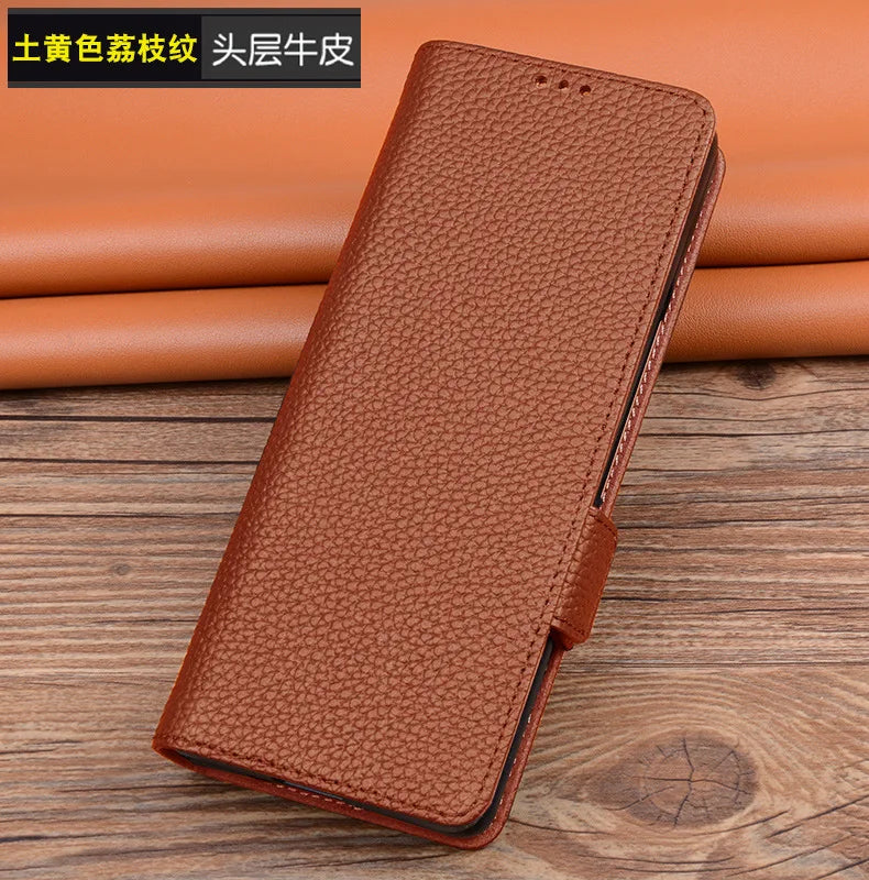 Alligator Grids Litchi Grain Genuine Cowhide Leather Galaxy Z Fold Case - DealJustDeal