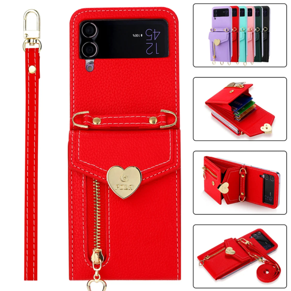 Crossbody Wrist Strap Leather Galaxy Z Flip Case - DealJustDeal