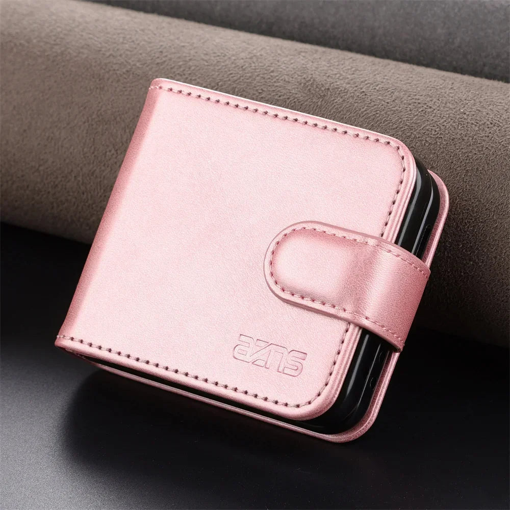 Card Slot Holder Kickstand Wallet Flip Leather Galaxy Z Flip Case - DealJustDeal