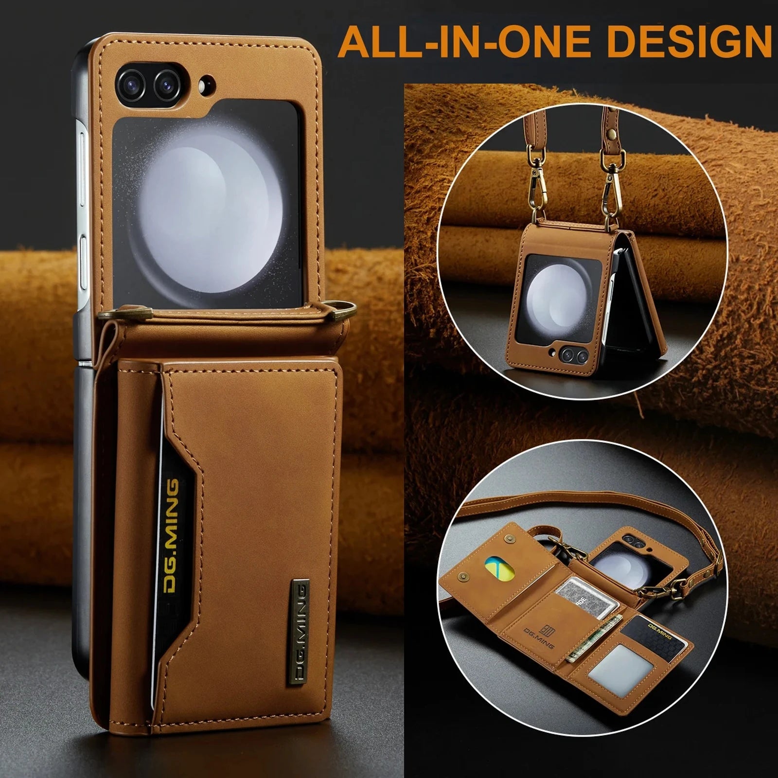 Detachable Card Holder Wallet Stand Leather Galaxy Z Flip Case - DealJustDeal