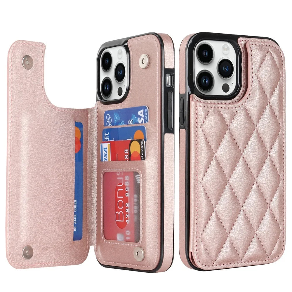 Leather Retro Card Holder Flip iPhone Case - DealJustDeal