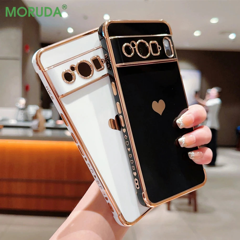 Fashion Love Heart Plating Google Case - DealJustDeal