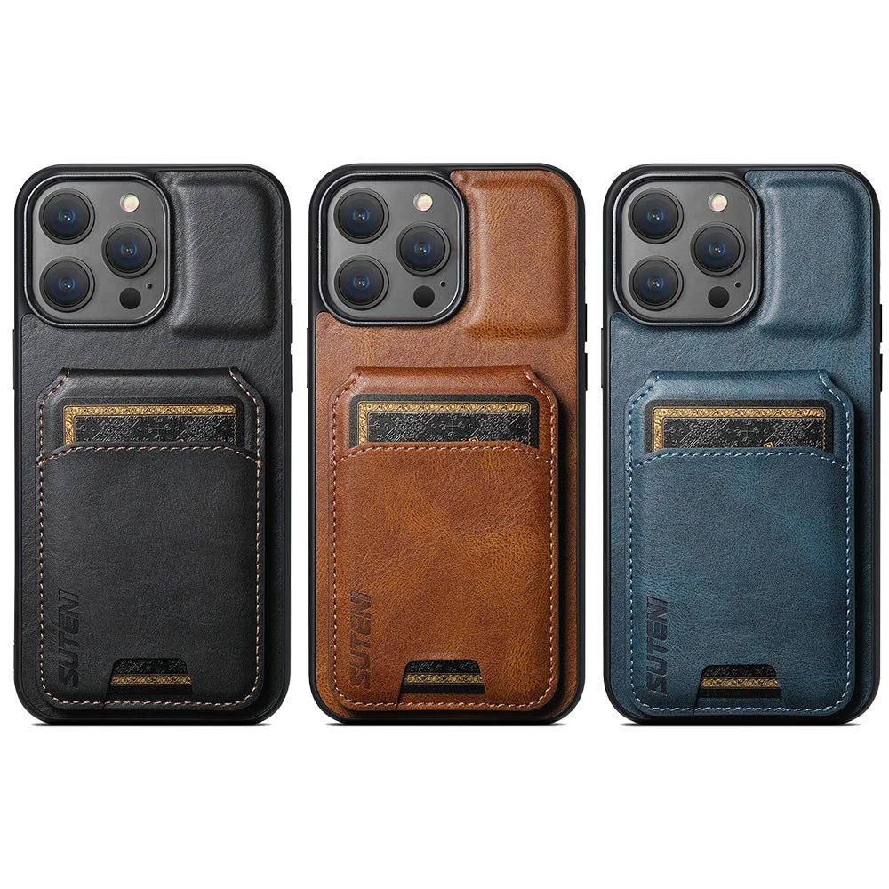 Card Holder Leather Magnetic Wallet iPhone Case - DealJustDeal