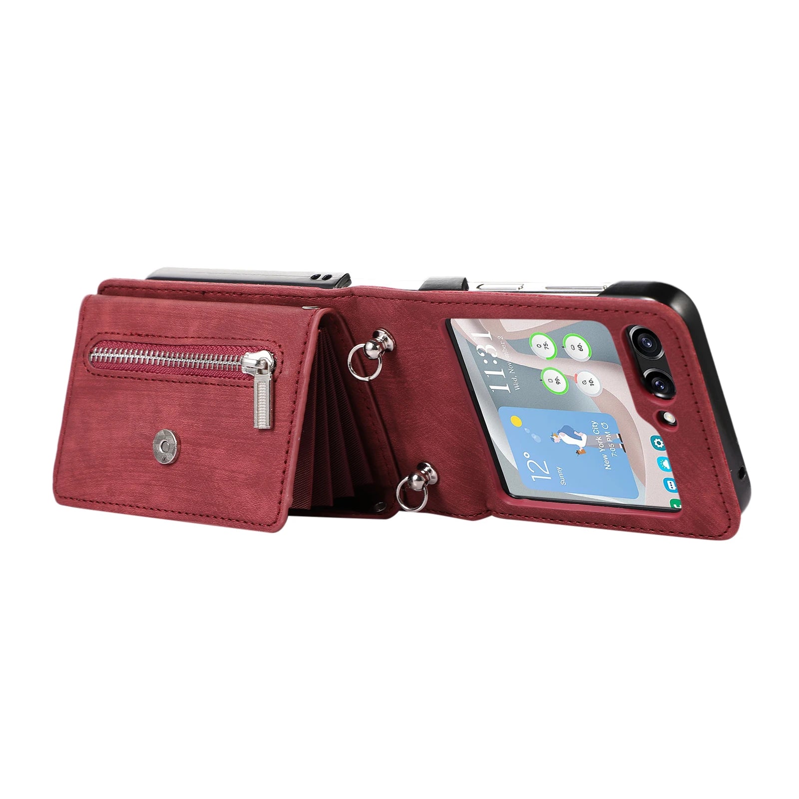 Crossbody Long Lanyard Wallet Leather Galaxy Z Flip Case - DealJustDeal