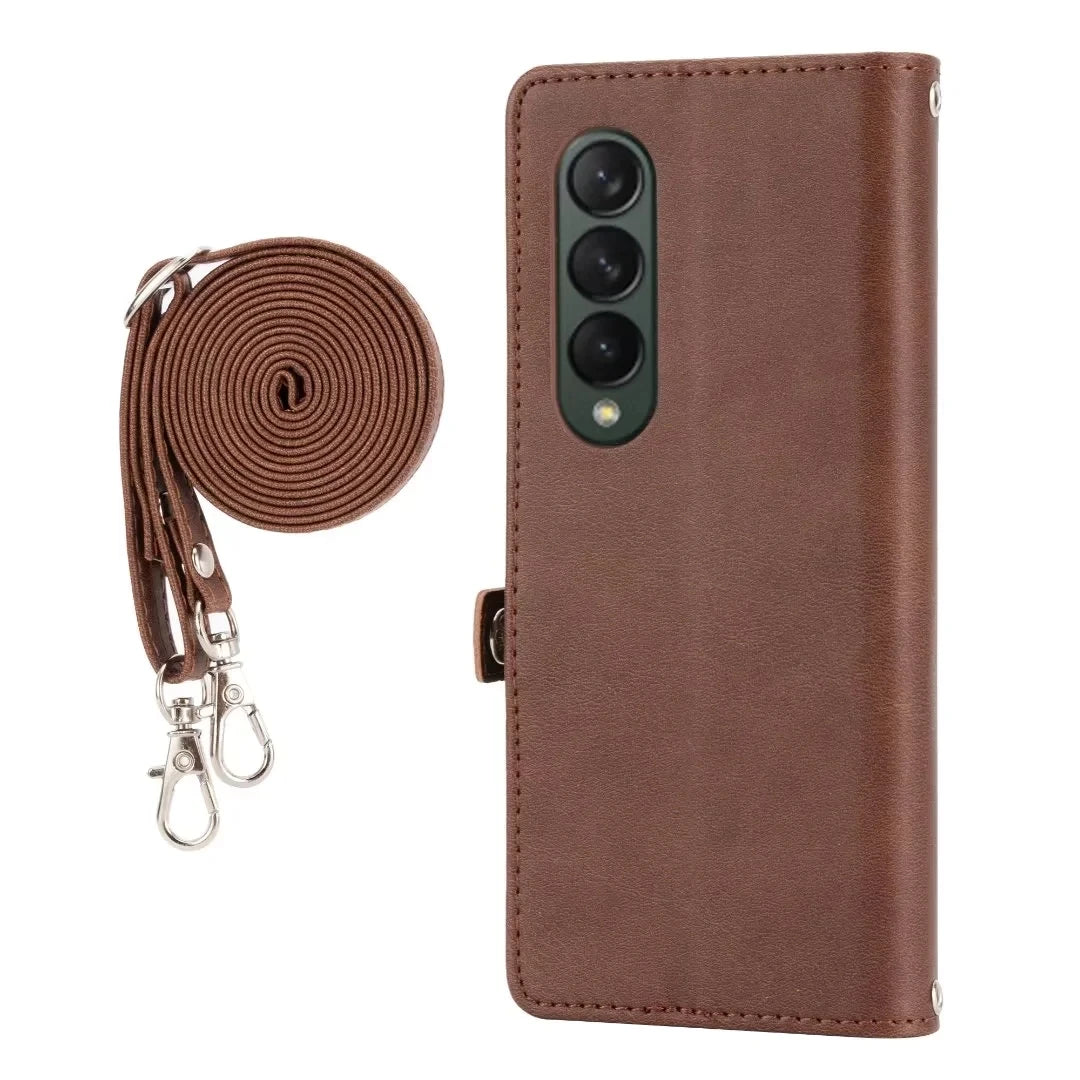 Crossbody Lanyard Hinge Protection Leather Galaxy Z Fold Case - DealJustDeal