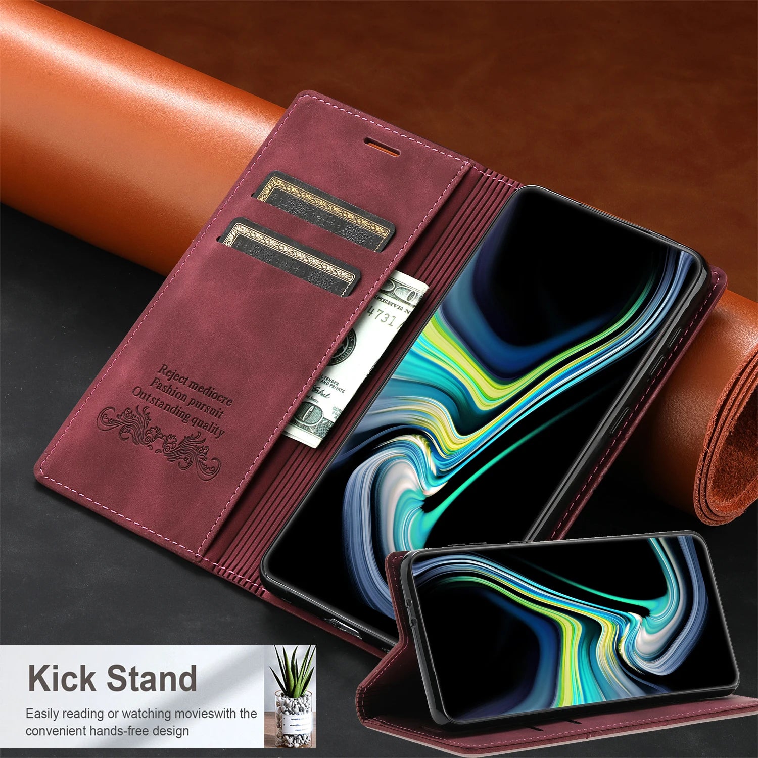 Card Holder Leather Flip Wallet Galaxy Note and S Case - DealJustDeal