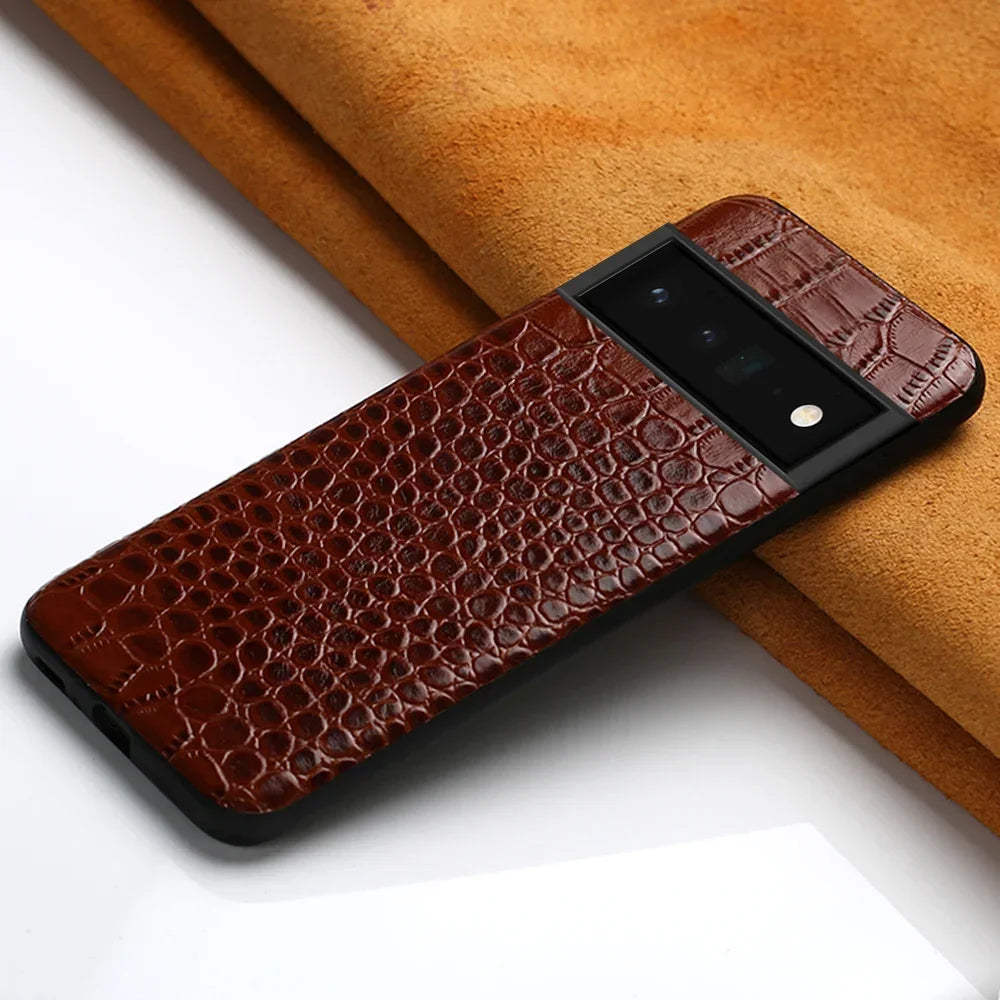 Retro Crocodile Alligatoter Pattern Genuine Cowhide Leather Google Case - DealJustDeal