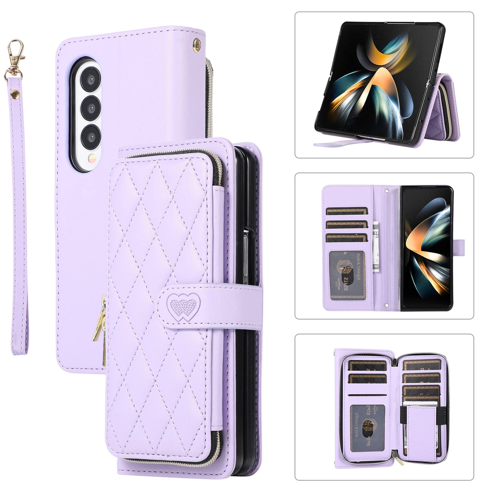 Zipper Buckle Magnet Card Holder Wallet Galaxy Z Fold Case - DealJustDeal