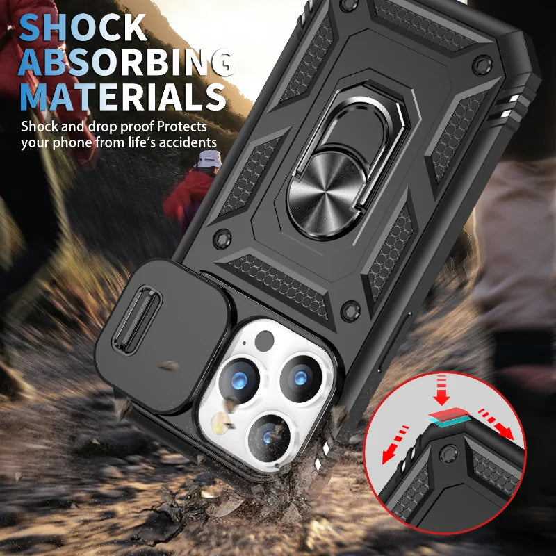 360 Full Body Rugged Protective Slide Camera Stand Protection Ring iPhone Case - DealJustDeal