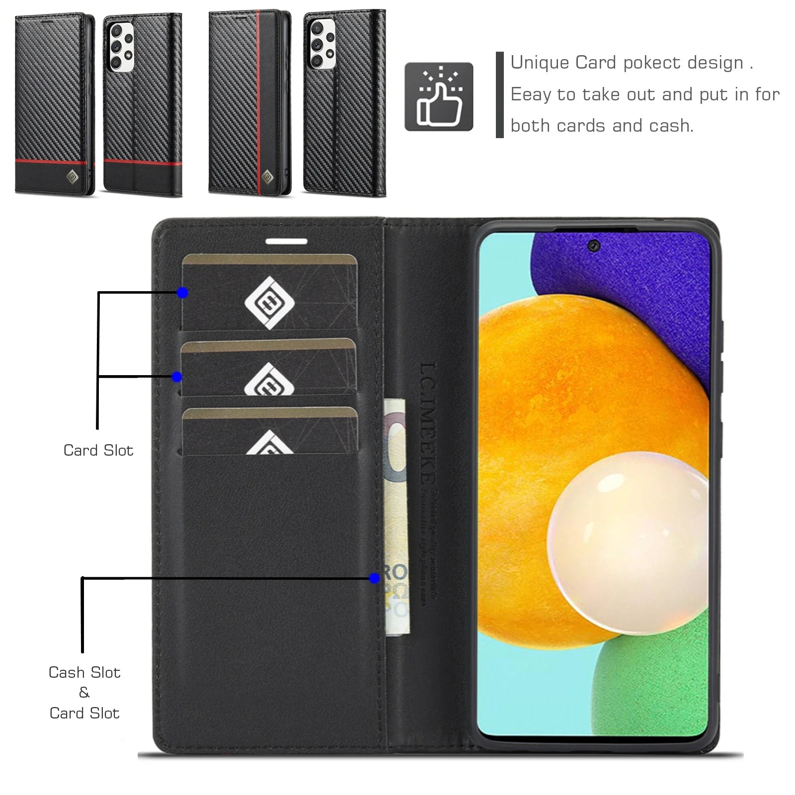 Card Slots Wallet Carbon Fiber Leather Galaxy A Case - DealJustDeal