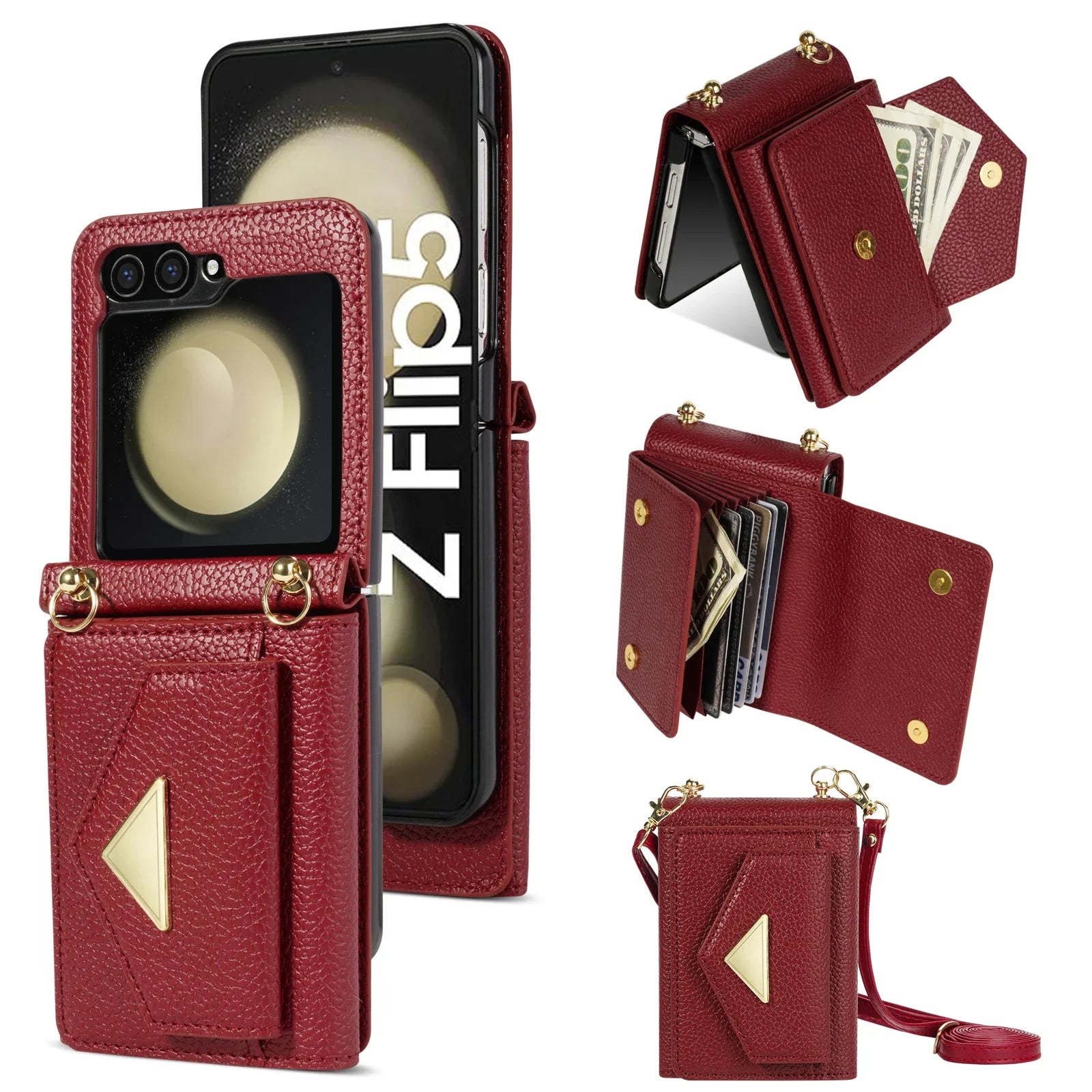 Crossbody Card Slot Wallet Leather Galaxy Z Flip Case - DealJustDeal